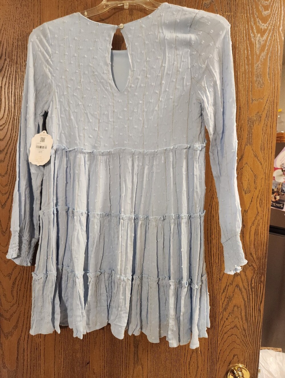 Altar'd State Light Blue Textured Tiered Dress with Metallic Accents - Picture 10 of 10